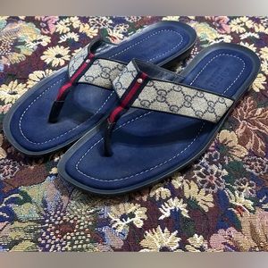 Gucci GG Supreme Monogram Men’s Thong Web Sandals Size 12